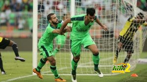 epa05241258 Al-Ahli player Omar Al-Somah celebrates after scoring a goal during the Saudi Professional League soccer match between Al-Ahli and Al-Ittihad at King Abdullah Al Jawhara International Stadium in Jeddah, Saudi Arabia, 02 April 2016.  EPA/-